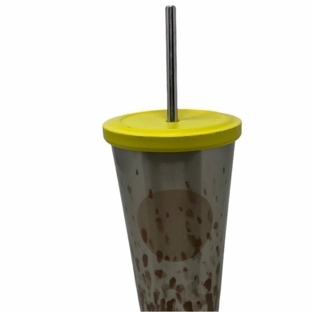 Starbucks metal iced coffee cup with lid and metal straw